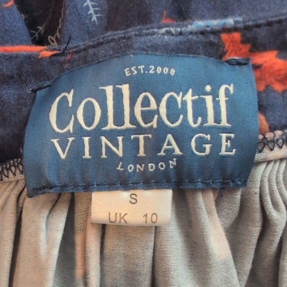 Collectif A-Line Skirt with Blue and Orange Print - Picture 2 of 5